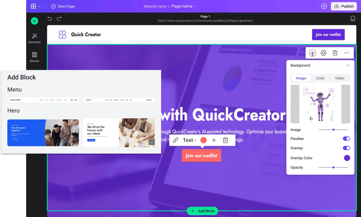 QuickCreator website Editor